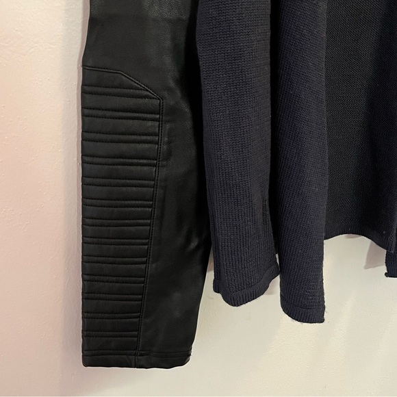 Silvian Heach Black and Blue Wool Blend Faux Leather Cardigan Women’s Medium - Picture 5 of 12